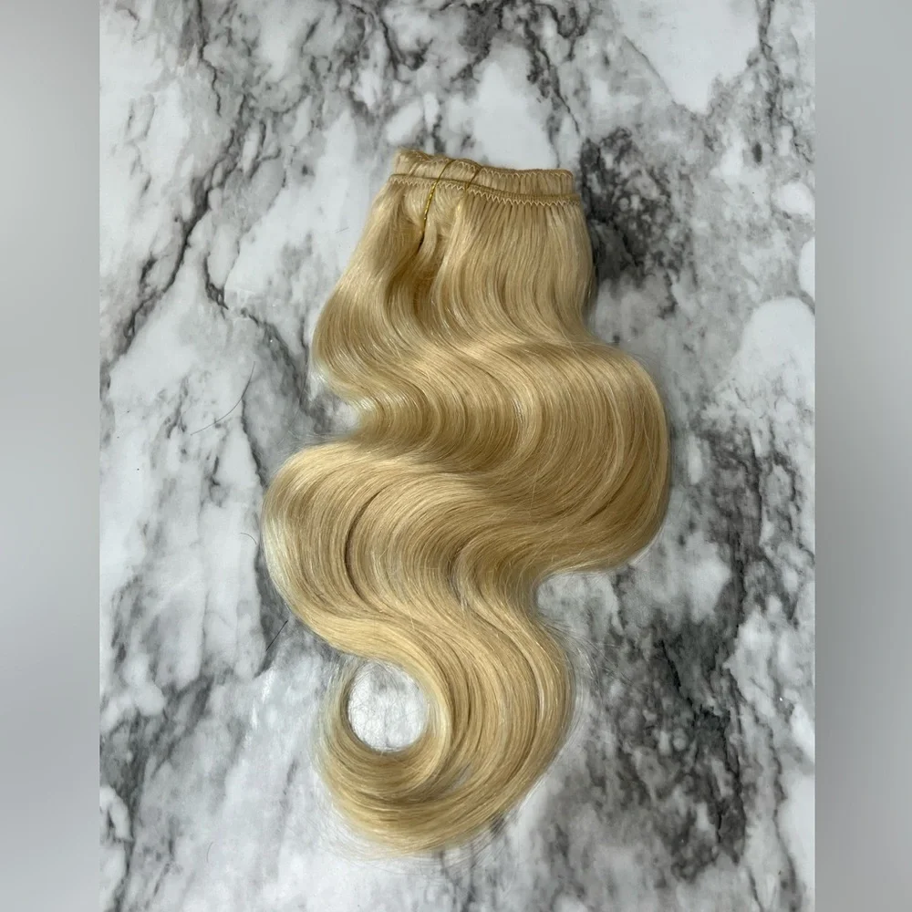 12 Inch light Blonde #613 body Wave Human hair Clip in Extensions